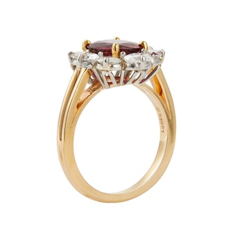 Vintage And Estate Jewelry 18K Yellow Gold Diamond & Ruby Halo Ring - Size 6.5