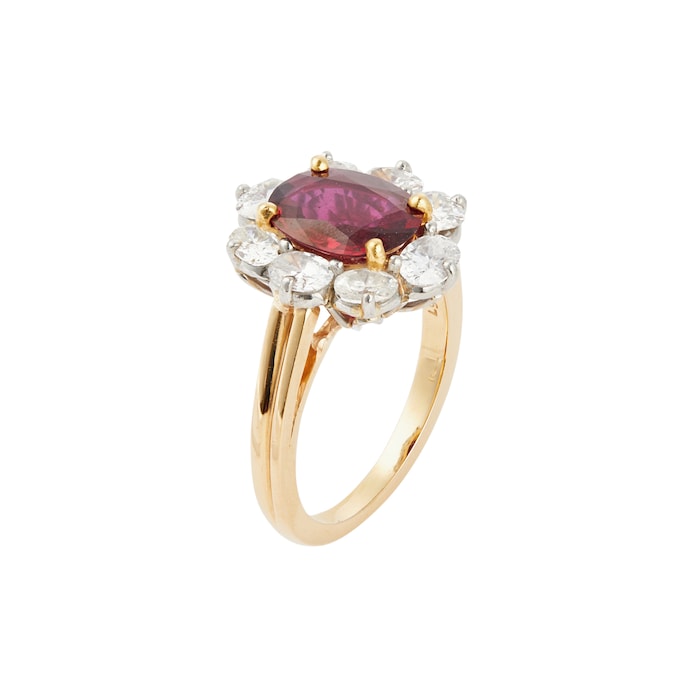 Betteridge Estate 18K Yellow Gold Diamond & Ruby Halo Ring - Size 6.5