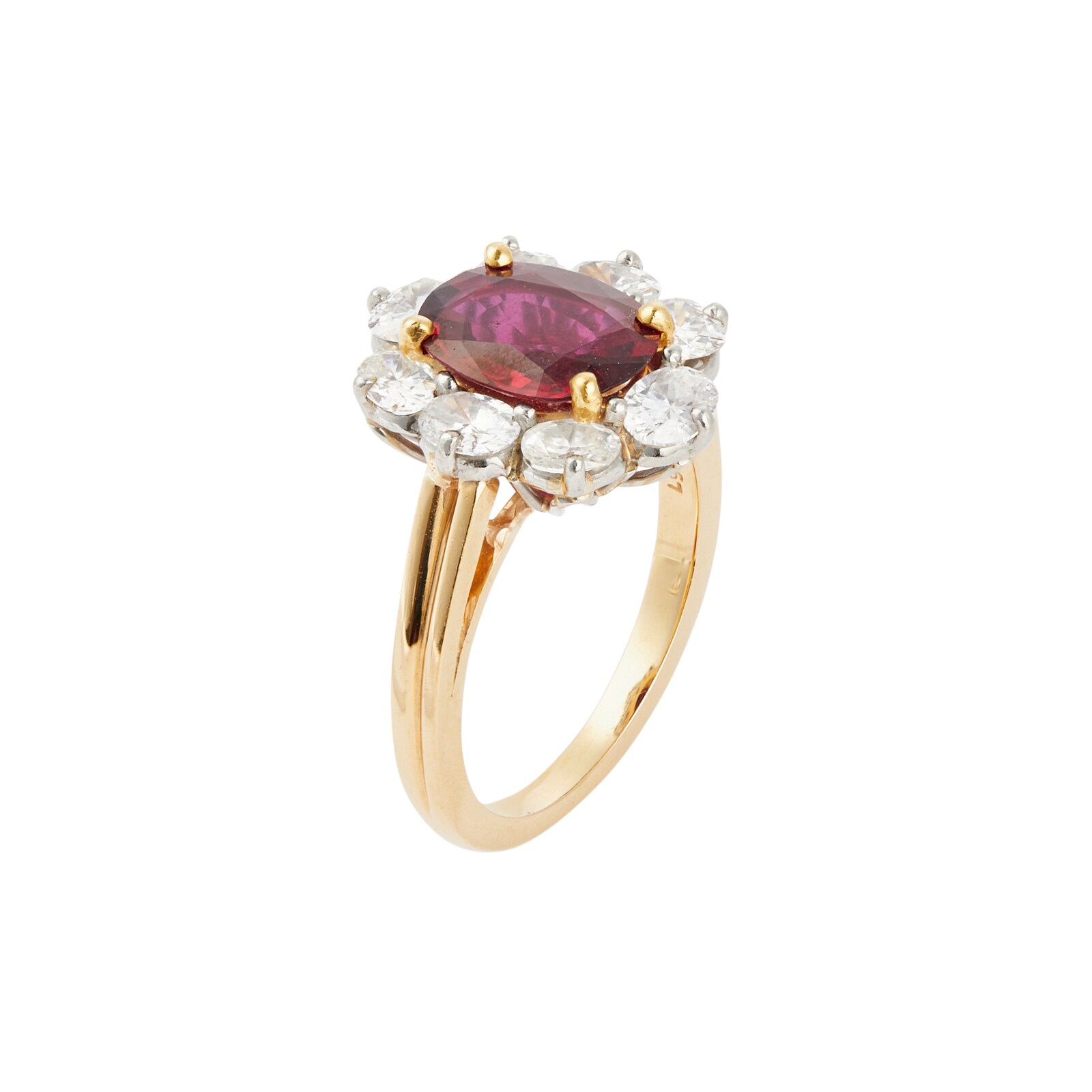 Vintage And Estate Jewelry 18K Yellow Gold Diamond & Ruby Halo Ring - Size 6.5