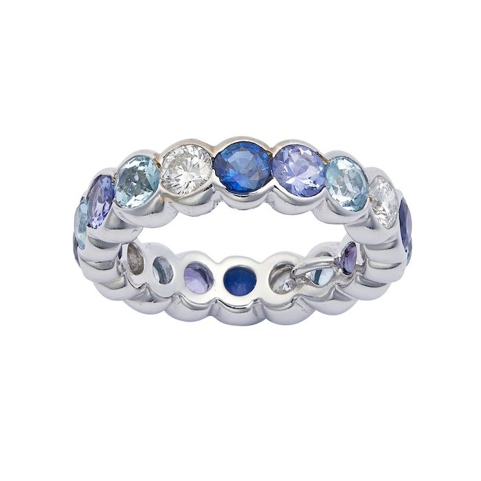 Betteridge Estate 18k White Gold 0.80cttw Diamond and Mixed Gemstone Full Eternity Band Size 8