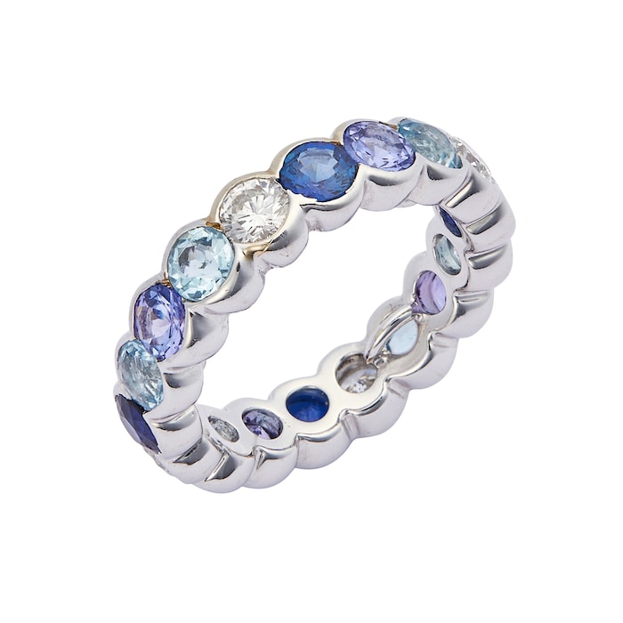 Betteridge Estate 18k White Gold 0.80cttw Diamond and Mixed Gemstone Full Eternity Band Size 8