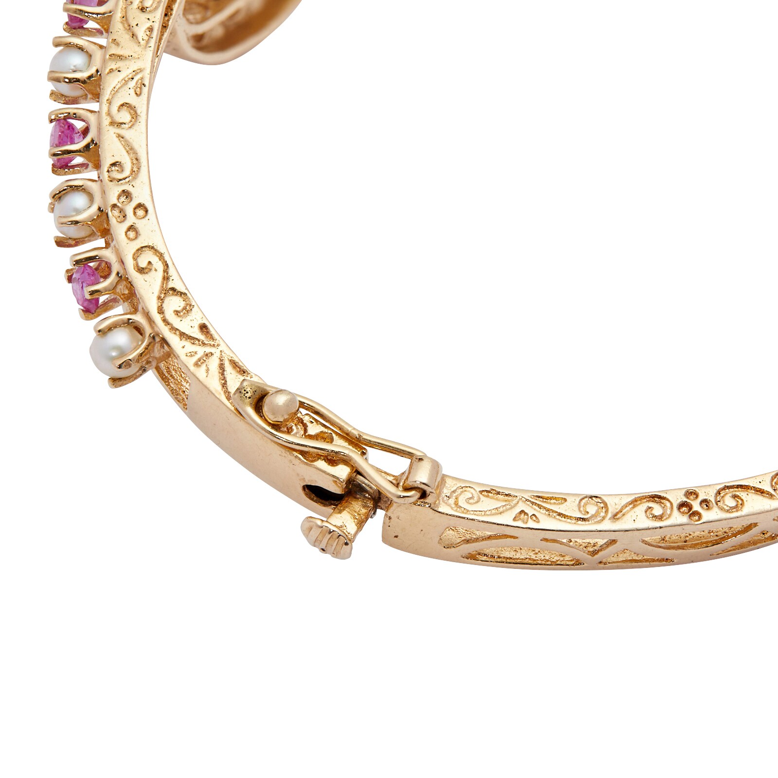 Vintage And Estate Jewelry 14k Yellow Gold Pearl Ruby and Sapphire Bracelet