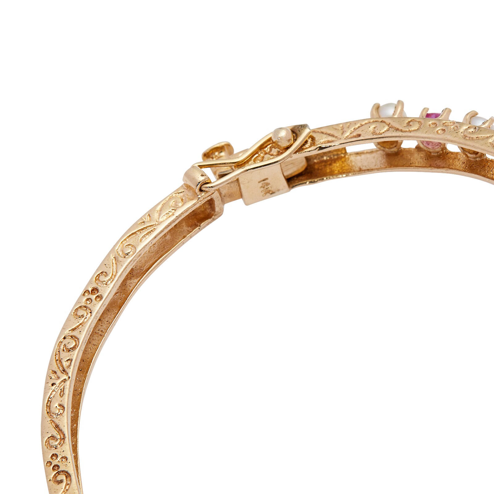 Vintage And Estate Jewelry 14k Yellow Gold Pearl Ruby and Sapphire Bracelet
