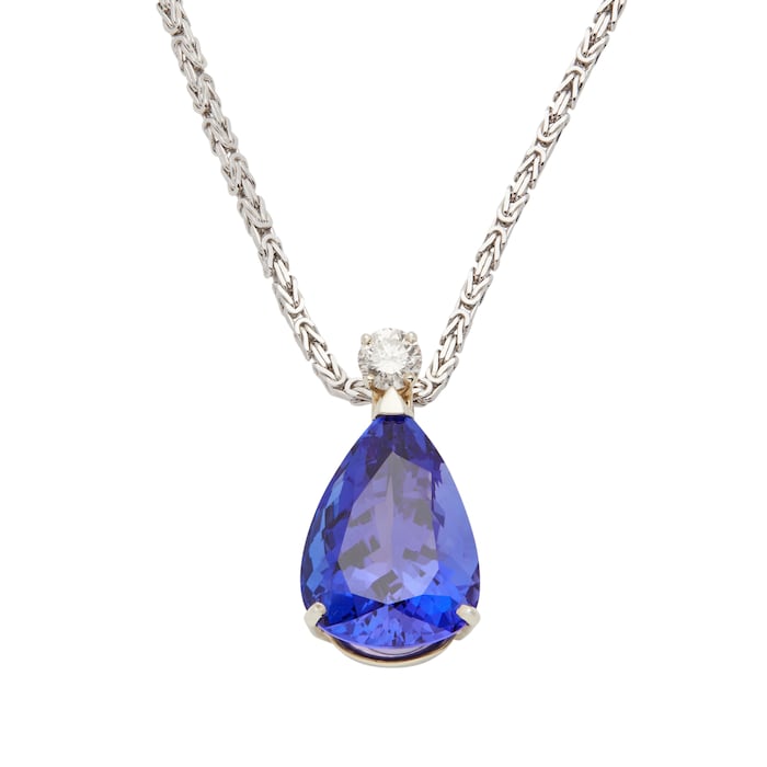 Vintage And Estate Jewelry 18k White Gold 18.53cttw Tanzanite and Diamond Pendant 18"