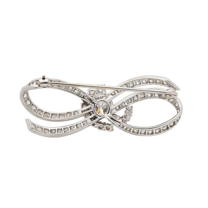 Betteridge Estate Platinum Diamond Swirl Bow Pin 43mm