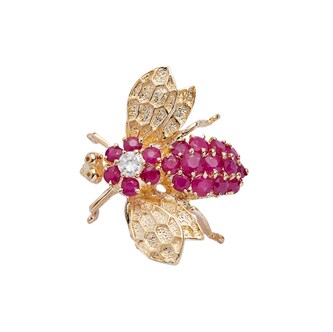 Vintage And Estate Jewelry 14k Yellow Gold Ruby and Diamond Bee Brooch