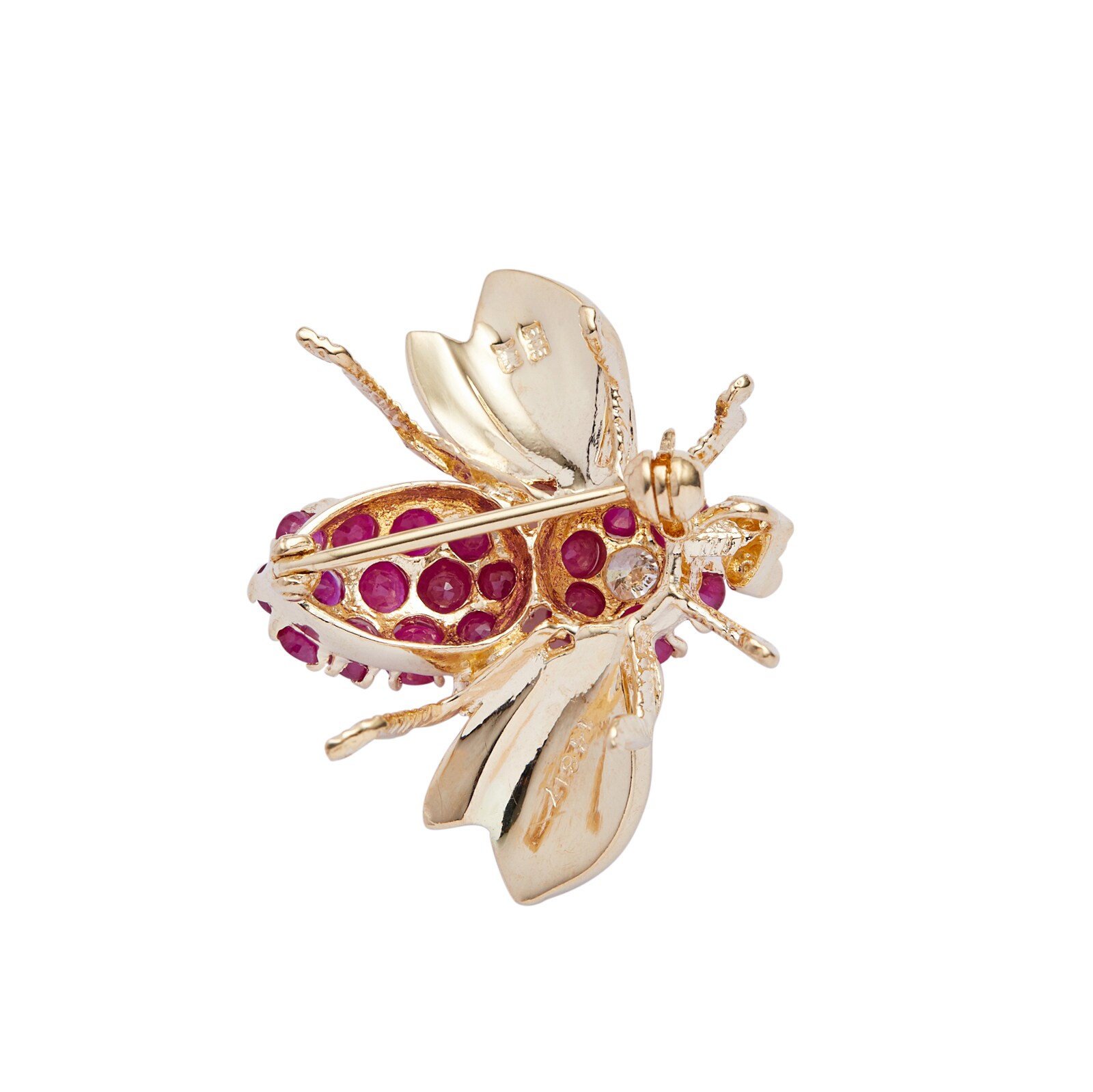 Vintage And Estate Jewelry 14k Yellow Gold Ruby and Diamond Bee Brooch