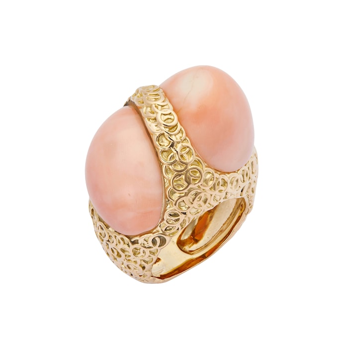 Vintage And Estate Jewelry 18k Yellow Gold Angel Coral Ring Size 6.5