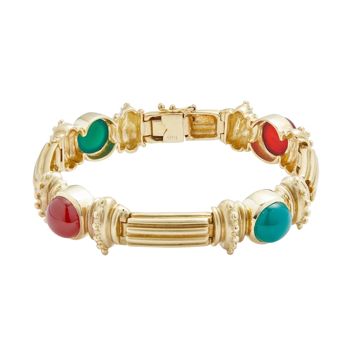 Vintage And Estate Jewelry 14k Yellow Gold Green Onyx and Sardonyx Bracelet