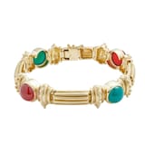 Vintage And Estate Jewelry 14k Yellow Gold Green Onyx and Sardonyx Bracelet