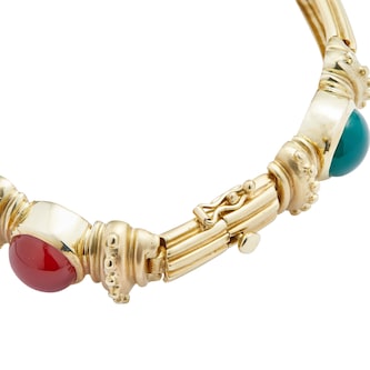 Vintage And Estate Jewelry 14k Yellow Gold Green Onyx and Sardonyx Bracelet