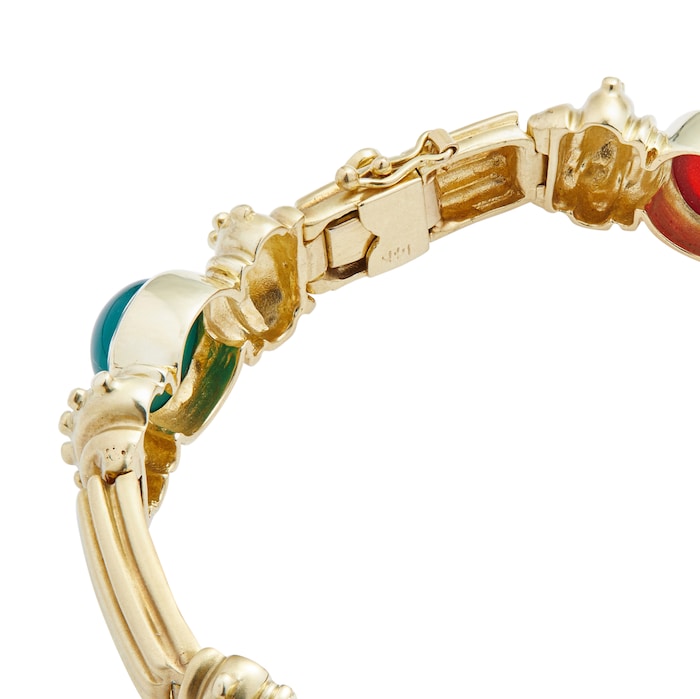 Vintage And Estate Jewelry 14k Yellow Gold Green Onyx and Sardonyx Bracelet