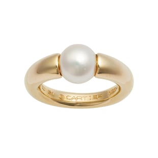 Vintage And Estate Jewelry 18k Yellow Gold Cartier Akoya Pearl Ring