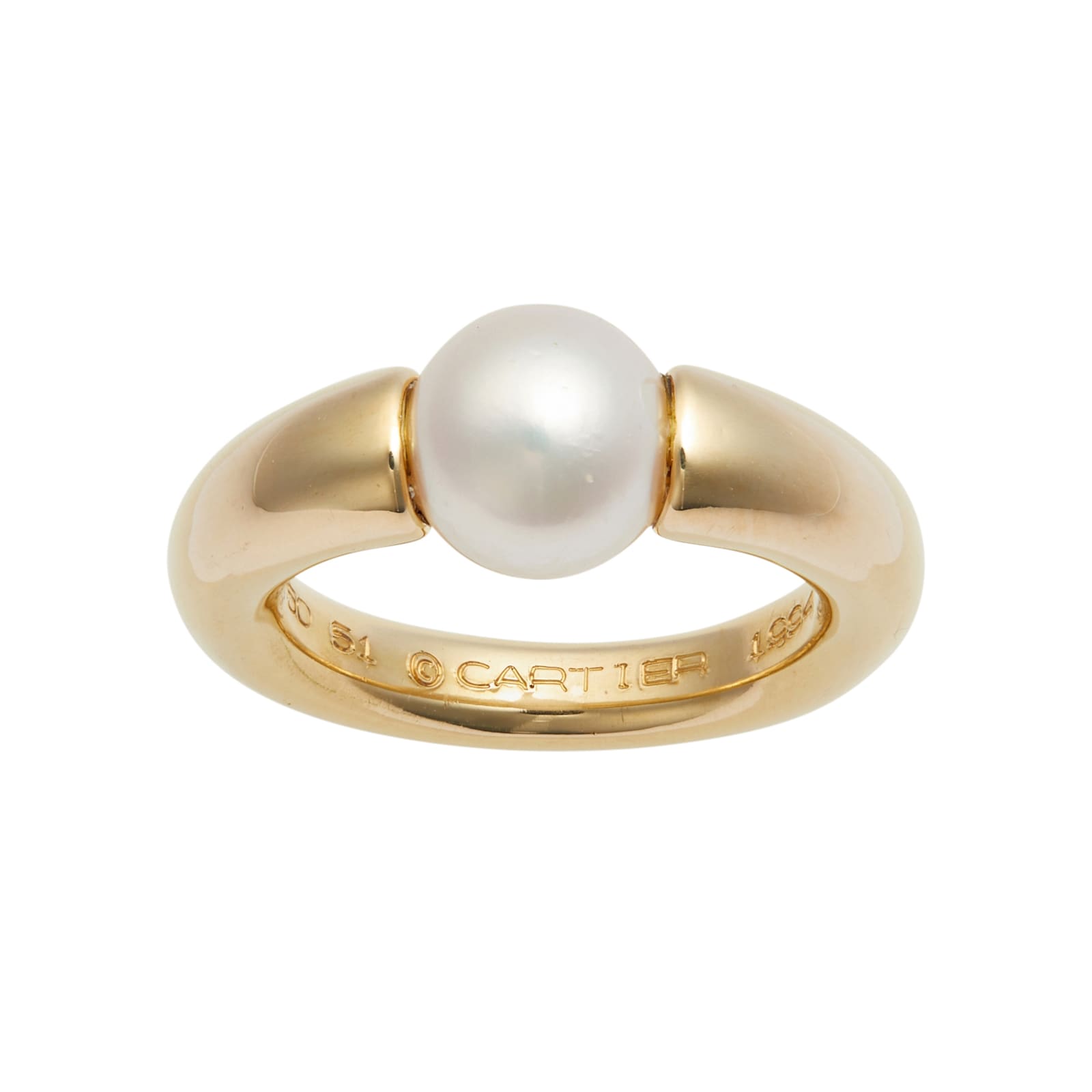 Vintage And Estate Jewelry 18k Yellow Gold Cartier Akoya Pearl Ring