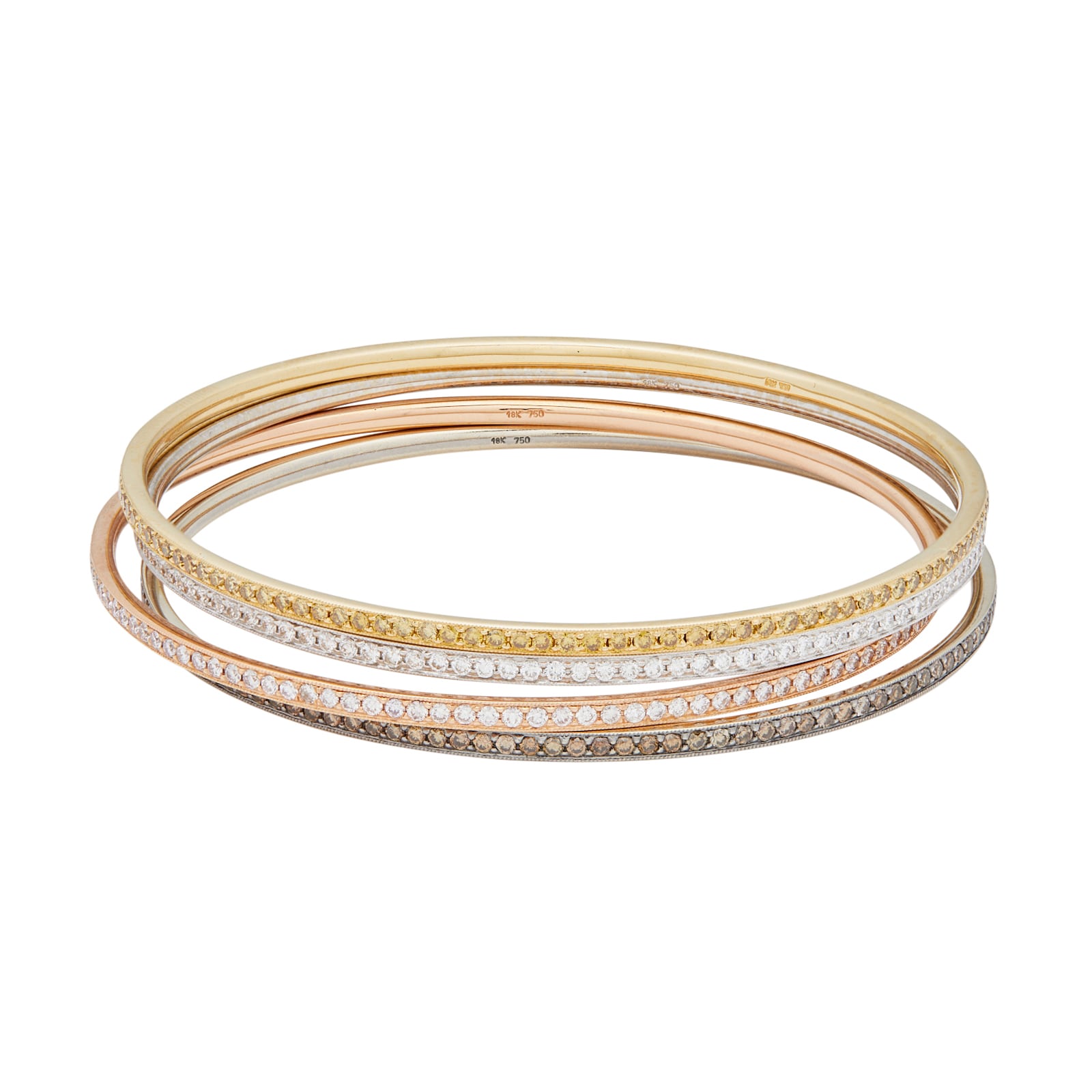 Vintage And Estate Jewelry 18k White, Rose, Yellow and Black Gold Diamond 4 Set Bangle