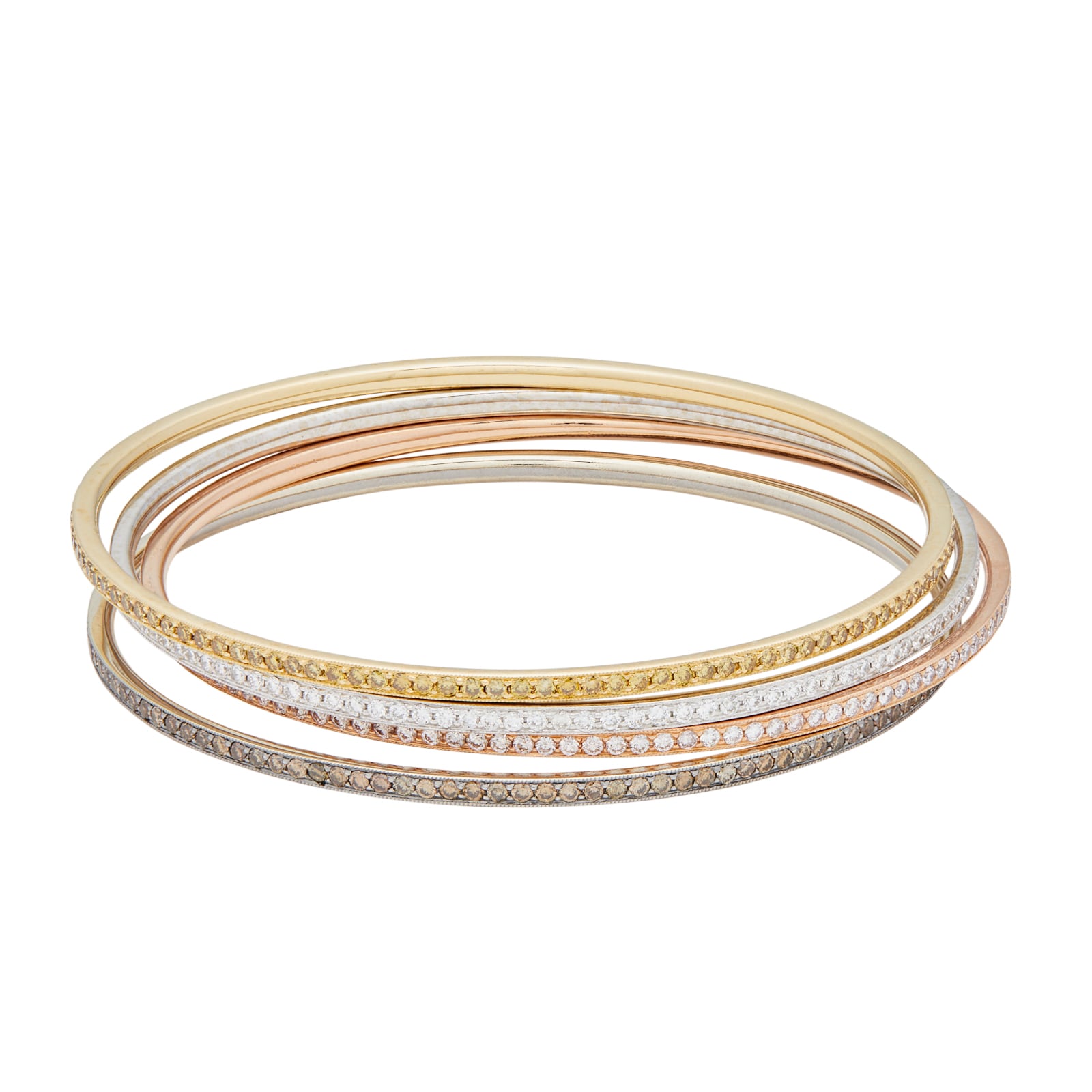 Vintage And Estate Jewelry 18k White, Rose, Yellow and Black Gold Diamond 4 Set Bangle
