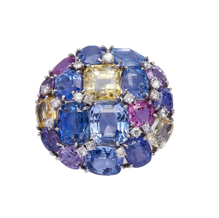 Betteridge Estate Platinum 75.00cttw Mixed Color Sapphire and 1.20cttw Diamond Pin