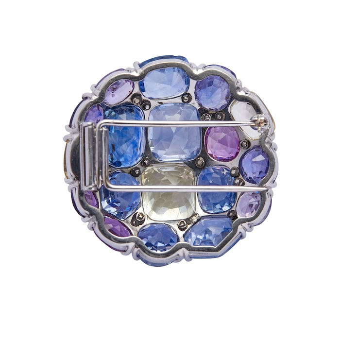 Betteridge Estate Platinum 75.00cttw Mixed Color Sapphire and 1.20cttw Diamond Pin