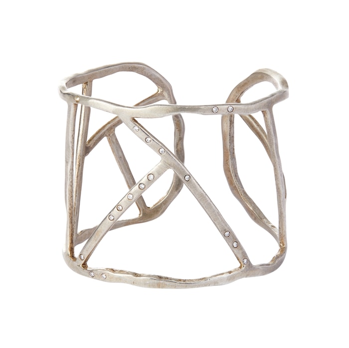 Vintage And Estate Jewelry Sterling Silver Diamond Cage Cuff Bracelet