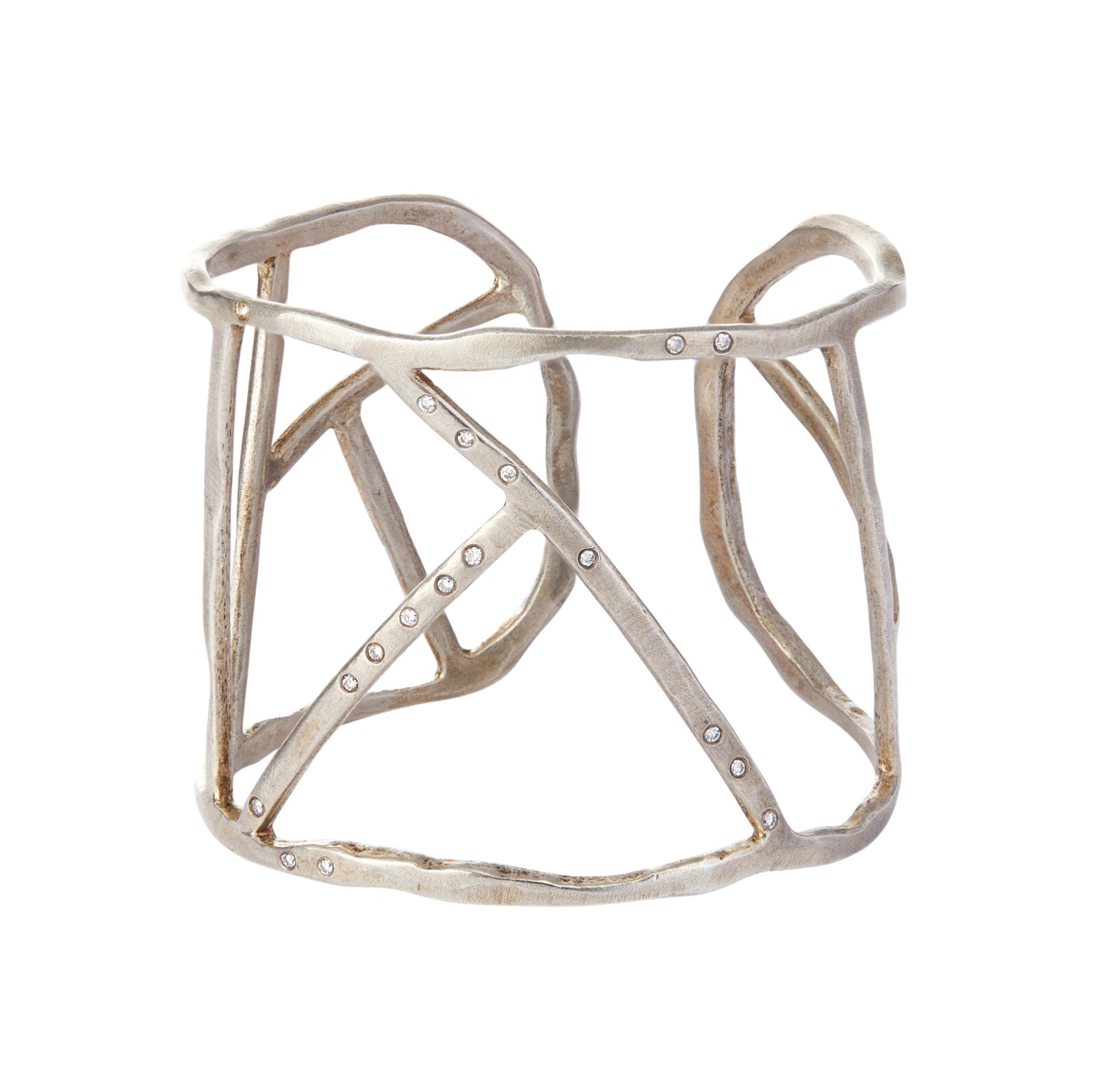 Vintage And Estate Jewelry Sterling Silver Diamond Cage Cuff Bracelet