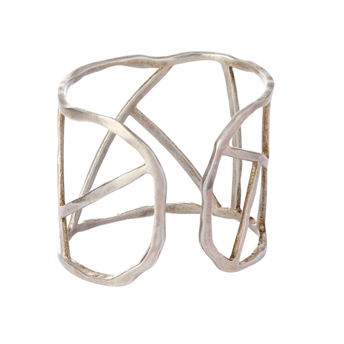 Vintage And Estate Jewelry Sterling Silver Diamond Cage Cuff Bracelet