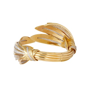 Vintage And Estate Jewelry 18k Yellow Gold and Platinum 5.14cttw Diamond Tiara Feather Bracelet