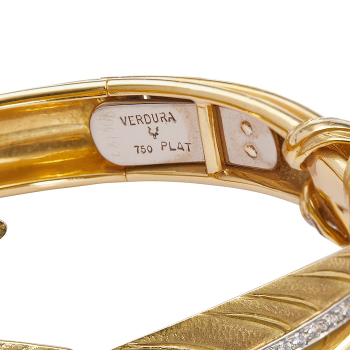 Vintage And Estate Jewelry 18k Yellow Gold and Platinum 5.14cttw Diamond Tiara Feather Bracelet