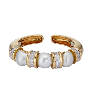 Vintage And Estate Jewelry 18k Yellow Gold and Platinum 2.25cttw Diamond and Pearl Cuff Bracelet