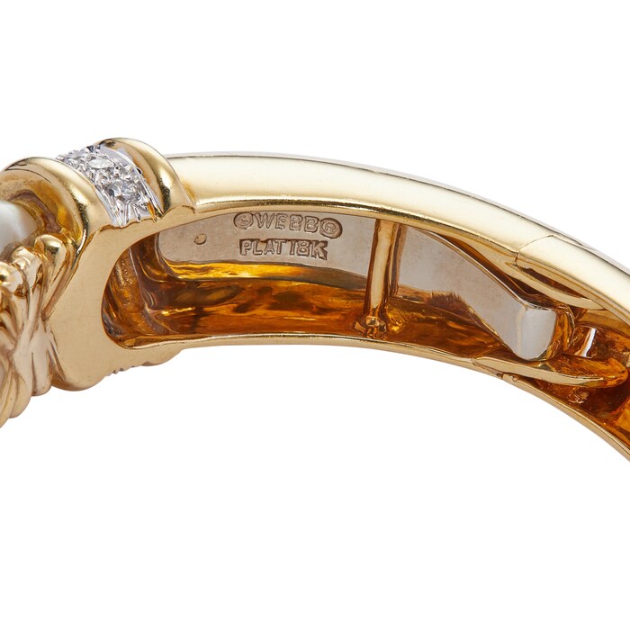 Vintage And Estate Jewelry 18k Yellow Gold and Platinum 2.25cttw Diamond and Pearl Cuff Bracelet