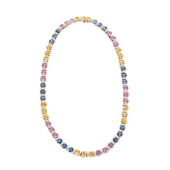 Vintage And Estate Jewelry 18k White and Yellow Gold Oscar Heyman 2.99cttw Diamond and Sapphire Necklace Vintage And Estate Jewelry 18k White and Yellow Gold Oscar Heyman 2.99cttw Diamond and Sapphire Necklace