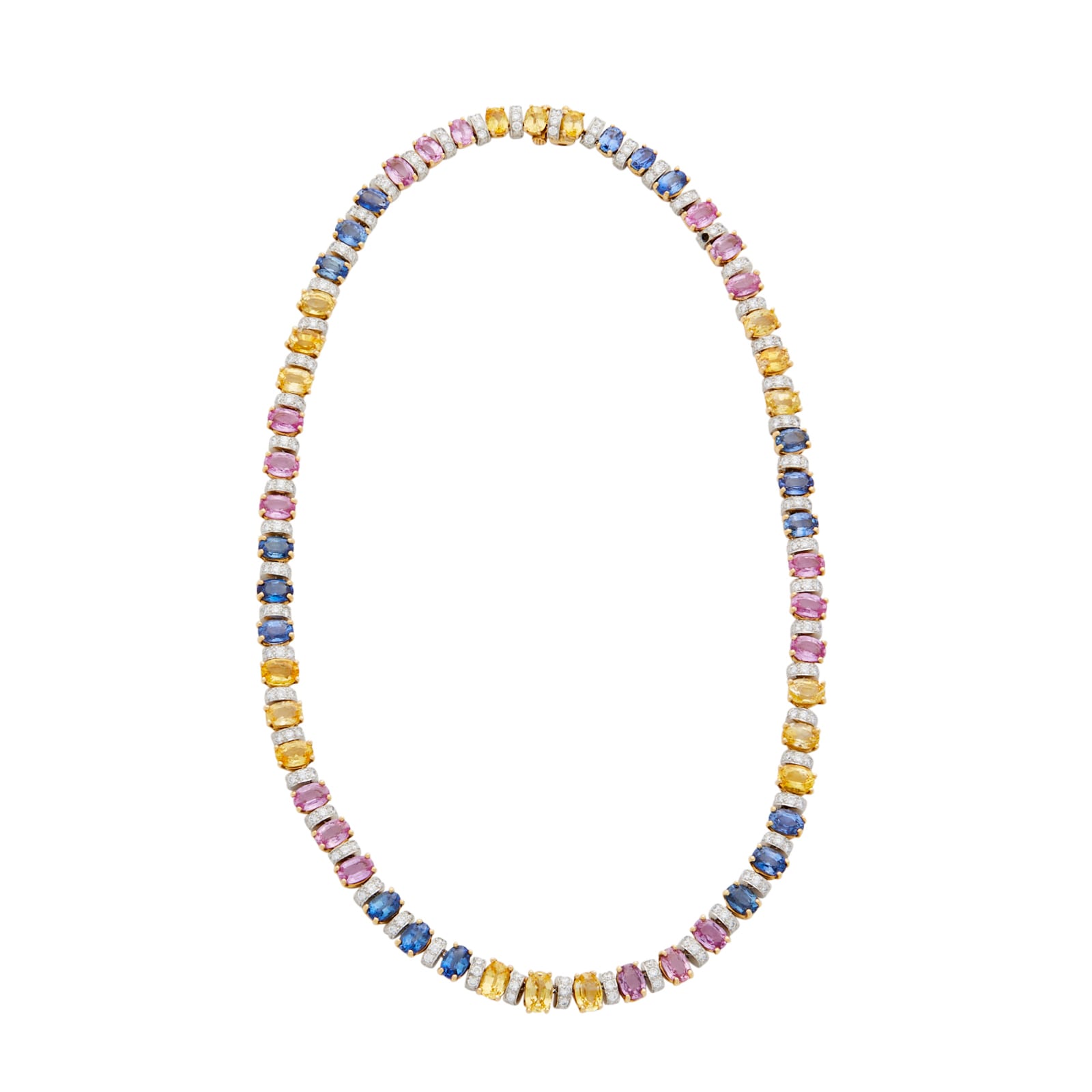 Vintage And Estate Jewelry 18k White and Yellow Gold Oscar Heyman 2.99cttw Diamond and Sapphire Necklace