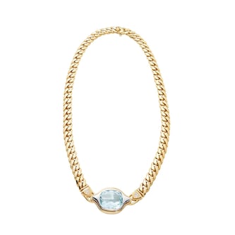 Vintage And Estate Jewelry 18K Yellow Gold & Platinum Aquamarine & Diamond Necklace