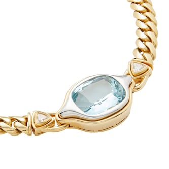 Vintage And Estate Jewelry 18K Yellow Gold & Platinum Aquamarine & Diamond Necklace