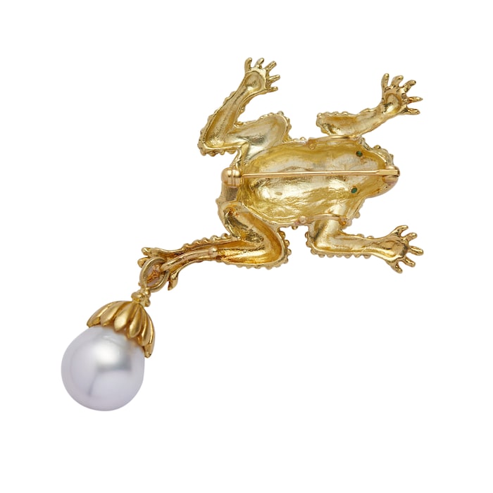 Vintage And Estate Jewelry 18k Yellow Gold and Pearl Frog Pin