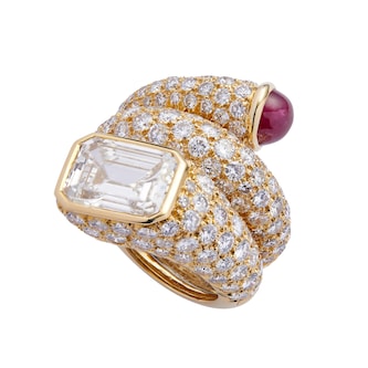 Vintage And Estate Jewelry 18k Yellow Gold 10.90cttw Diamond and 4.43cttw Ruby Cocktail Ring