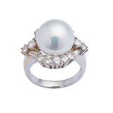 Betteridge Estate 18k White Gold 1.34cttw Diamond and Cultured Pearl Cocktail Ring