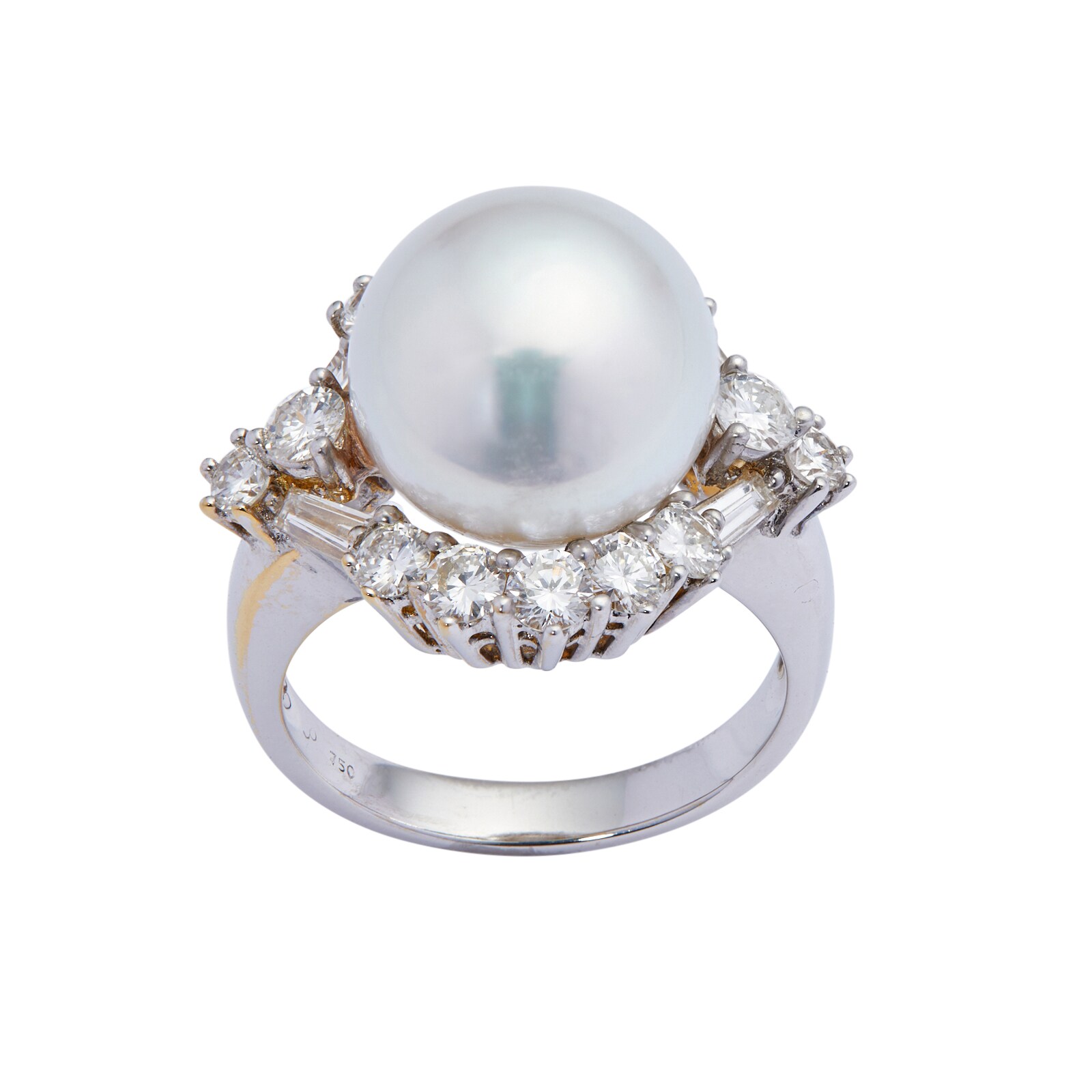 Vintage And Estate Jewelry 18k White Gold 1.34cttw Diamond and Cultured Pearl Cocktail Ring