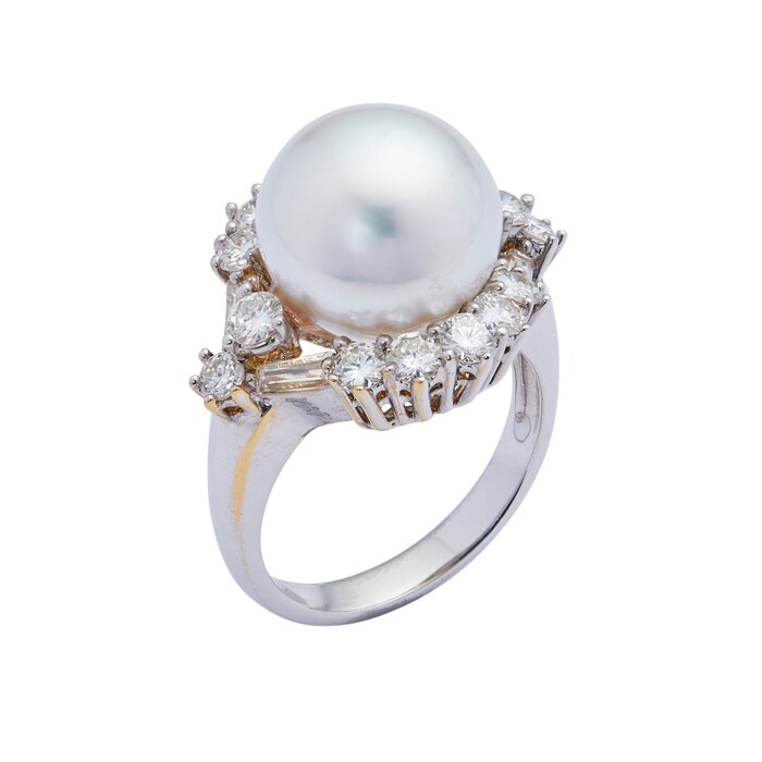 Betteridge Estate 18k White Gold 1.34cttw Diamond and Cultured Pearl Cocktail Ring