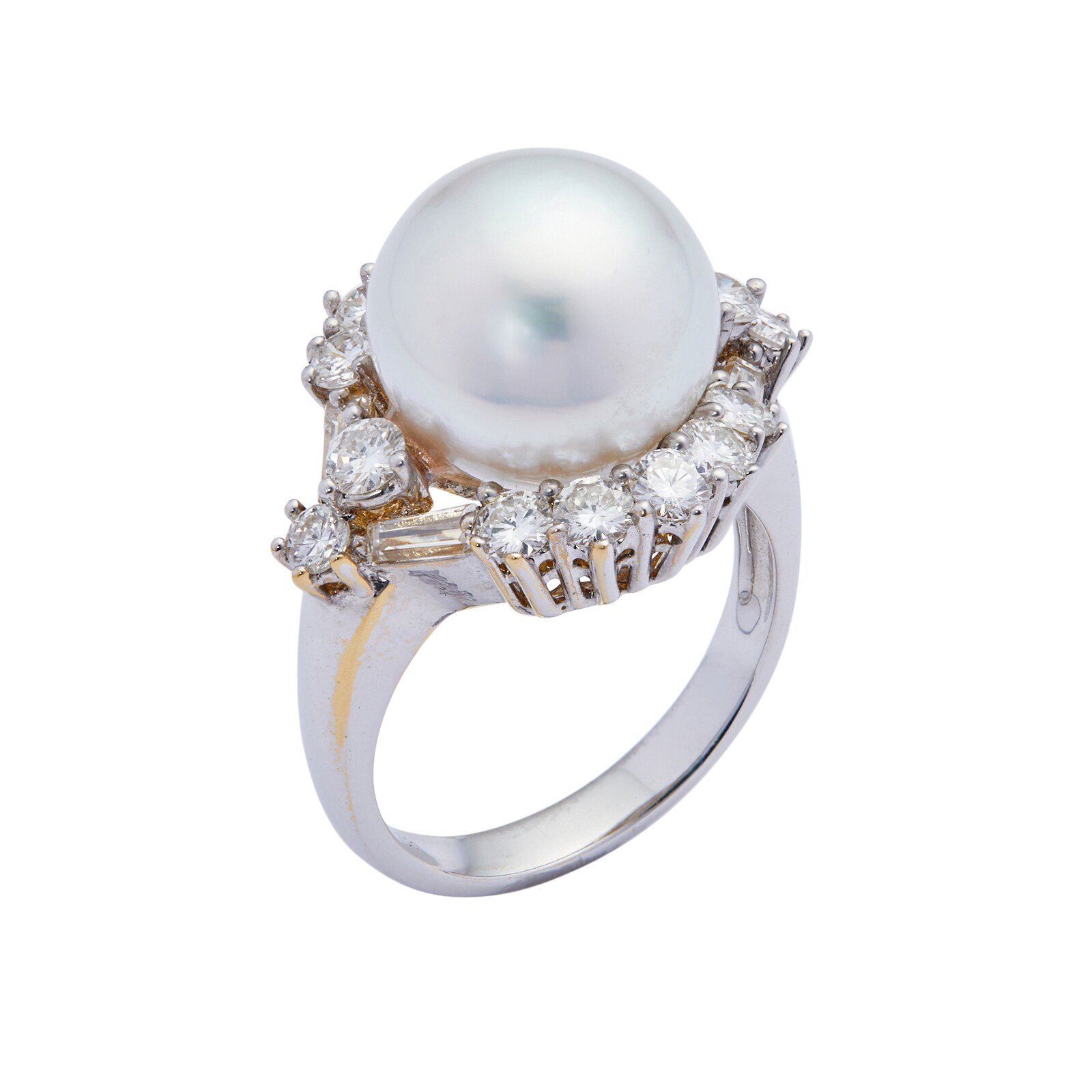 Vintage And Estate Jewelry 18k White Gold 1.34cttw Diamond and Cultured Pearl Cocktail Ring