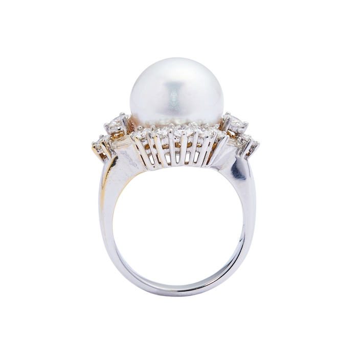 Betteridge Estate 18k White Gold 1.34cttw Diamond and Cultured Pearl Cocktail Ring