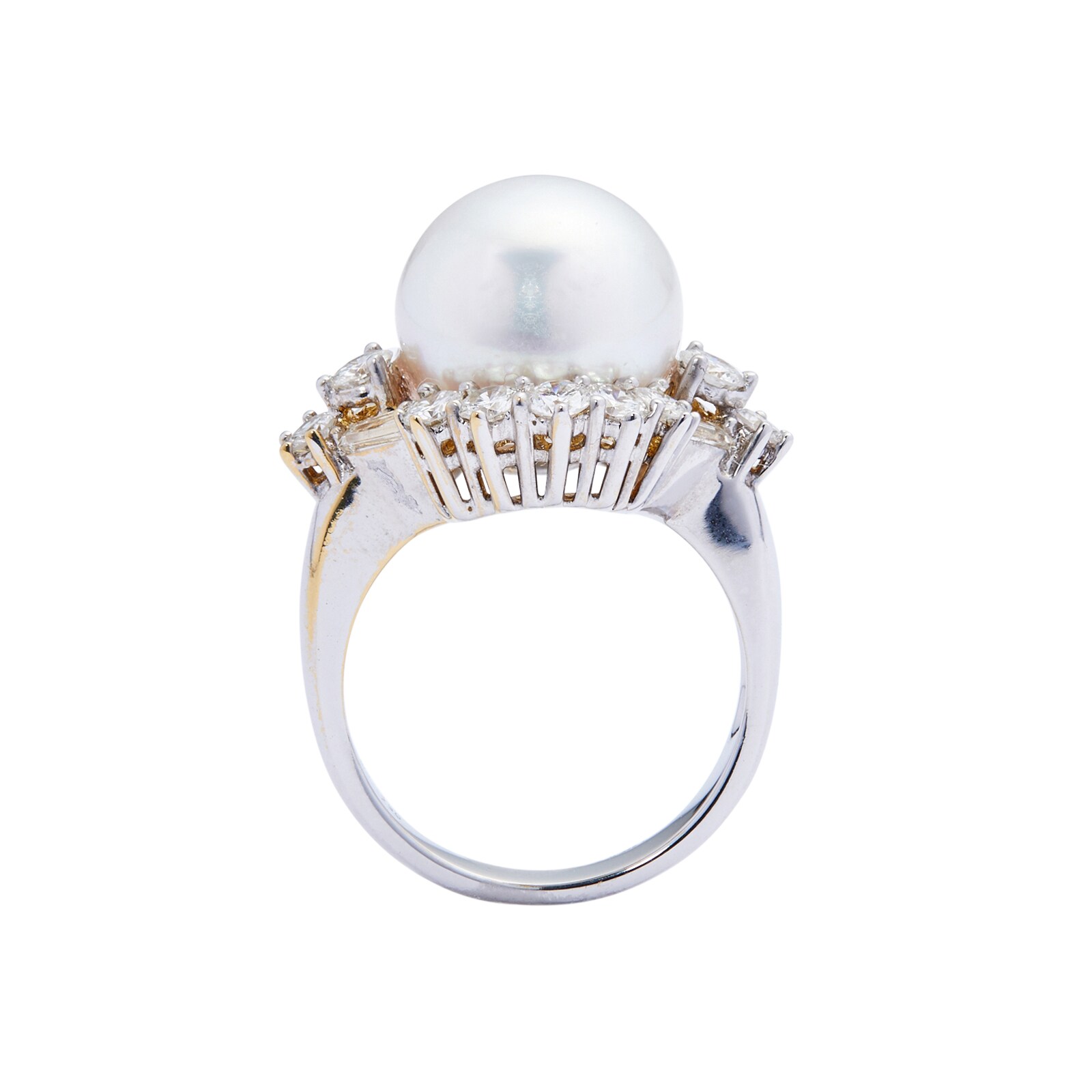 Vintage And Estate Jewelry 18k White Gold 1.34cttw Diamond and Cultured Pearl Cocktail Ring