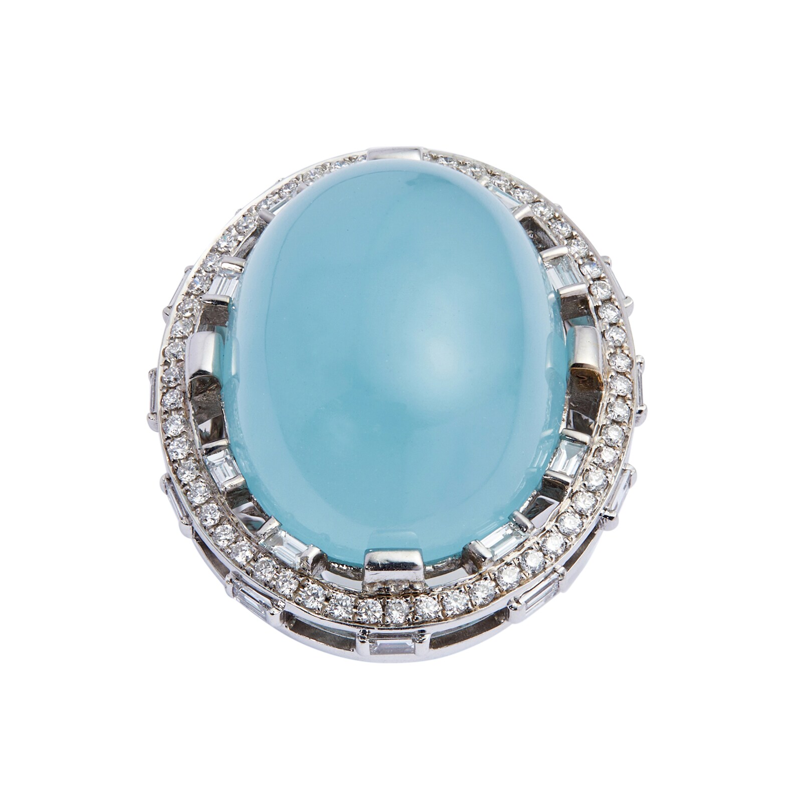 Vintage And Estate Jewelry 18k White Golf Aquamarine and Diamond Ring Size 5.25