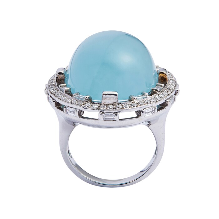 Betteridge Estate 18k White Golf Aquamarine and Diamond Ring Size 5.25