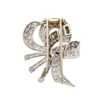 Vintage And Estate Jewelry Platinum 4.62cttw Brilliant and Baguette Cut Bow Pin 20mm