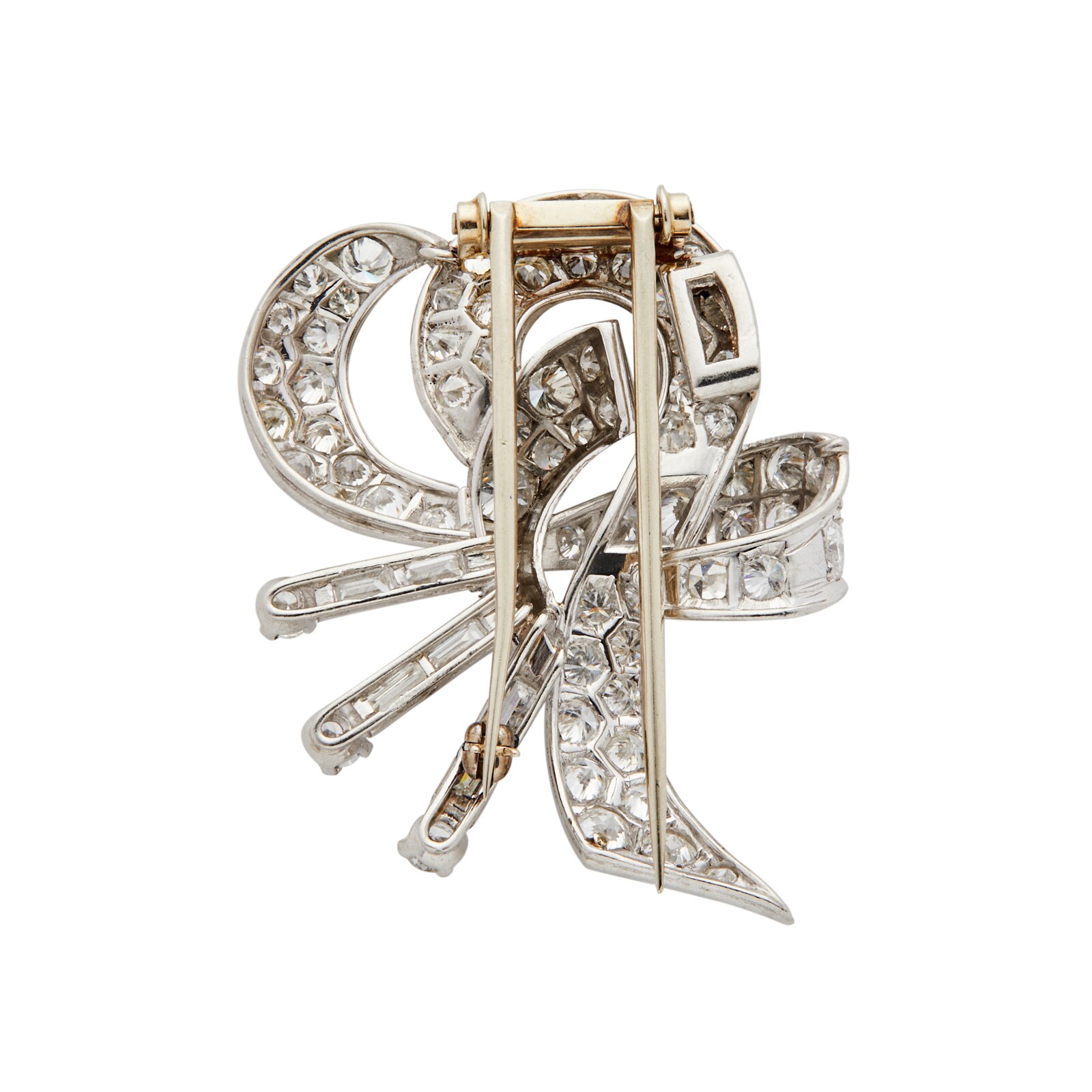 Vintage And Estate Jewelry Platinum 4.62cttw Brilliant and Baguette Cut Bow Pin 20mm