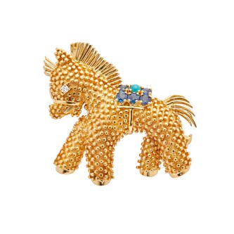 Vintage And Estate Jewelry 18k Yellow Gold Sapphire 40mm Donkey Pin Vintage And Estate Jewelry 18k Yellow Gold Sapphire 40mm Donkey Pin