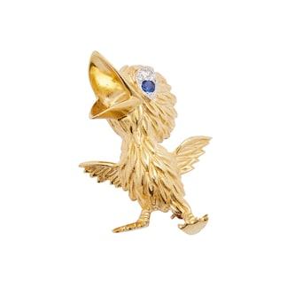 Vintage And Estate Jewelry 18k Yellow Gold 0.03cttw Diamond 35mm Duck Pin