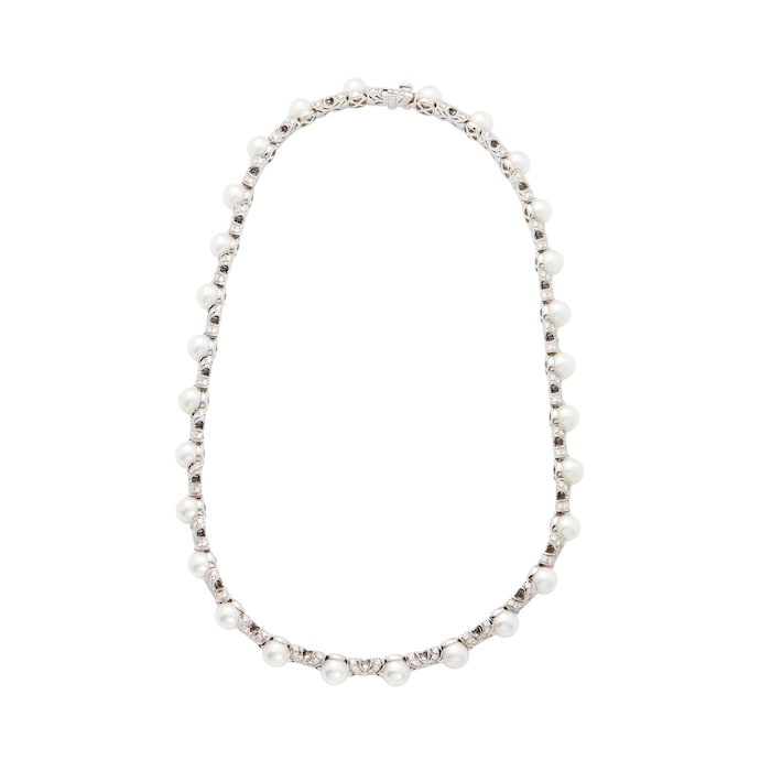 Betteridge Estate 18K White Gold Bvlgari Pearl & Diamond Necklace