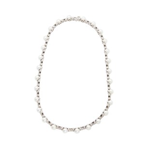 Vintage And Estate Jewelry 18K White Gold Bvlgari Pearl & Diamond Necklace