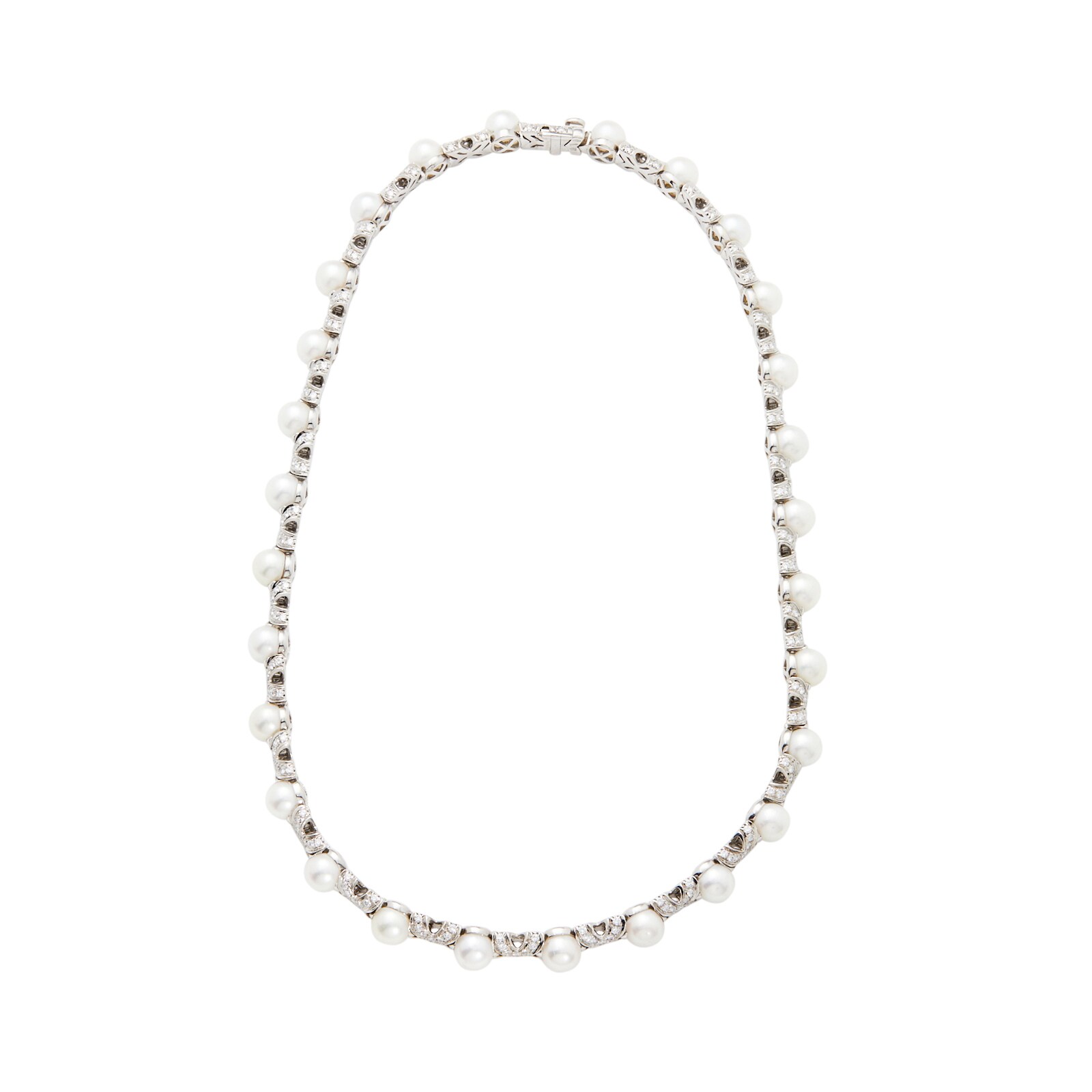 Vintage And Estate Jewelry 18K White Gold Bvlgari Pearl & Diamond Necklace